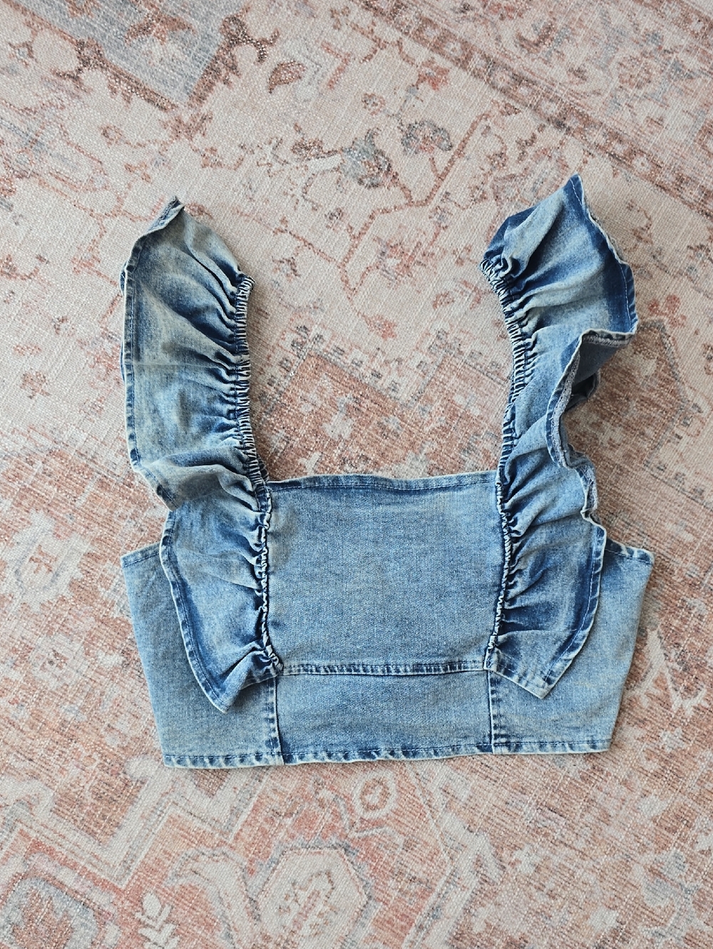 SHEIN Blue Denim Ruffle Crop Top